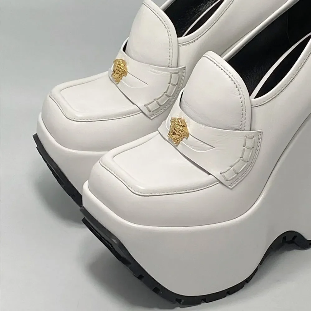 Versace Leather Platform Wedge Loafers size 36